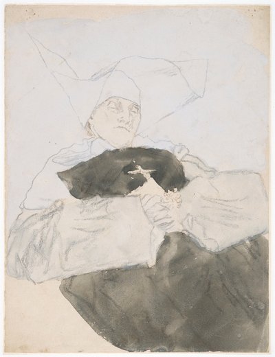 The Dying Nun (blandteknik på papper) av Gwen John