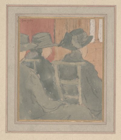 Kvinna och föräldralös flicka i kyrkan (kol och akvarell på papper) av Gwen John
