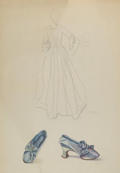 Klänning och tofflor, ca. 1936. av Gwyneth King