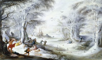Ett vinterlandskap med massakern på de oskyldiga av Gysbrecht Lytens or Leytens