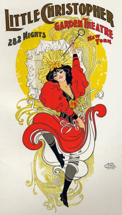 Underhållning. Dansa. Cancan dansare. Affisch av H.A. Thomas för en föreställning på Little Christopher Theatre, New York, USA, ca 1895 (affisch) av H.A. Thomas