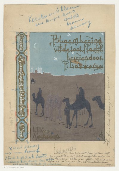 Banddesign för: Pieter Louwerse, Antologi från tusen och en natt, 1910 av H.C. Louwerse (signed by artist)