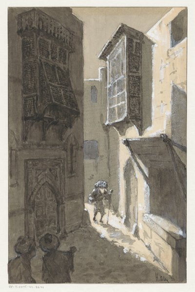 Man med en packning på en gata av H.C. Louwerse (signed by artist)