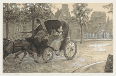 Två kvinnor i en häst och vagn av H.C. Louwerse (signed by artist)