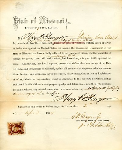 Loyalty oath of Henry C. Yaeger of Missouri, County of St. Louis av H.C. Yaeger