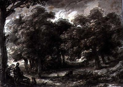 Skogbevuxen landskap, med figurer av H.F. 1751 1812 Aylesford