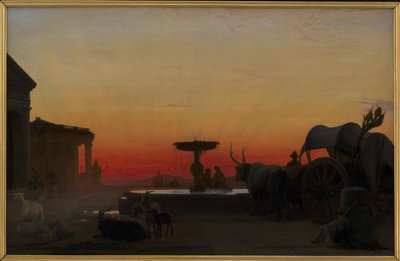 Ett torg i Ariccia, Italien. Efter solnedgång av H.J. Hammer