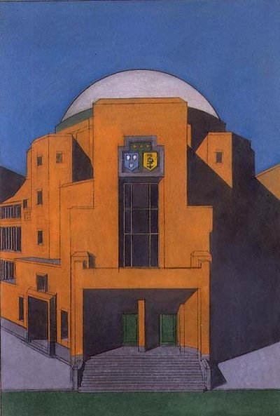 Plan över ingången till Gemeentemuseum, Haag (pastell) av H.P. Berlage