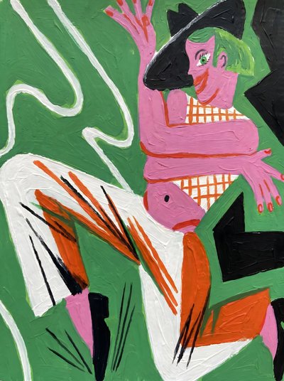 Lekfull rosa figur av HUGO