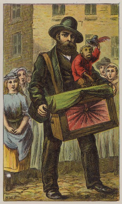 Orgelkvarn (litho i färg) av H.W. (after) Petherick