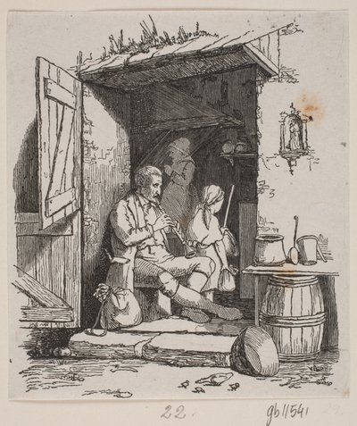 En italiensk musiker som sitter i en öppen dörr av H. C. Henneberg