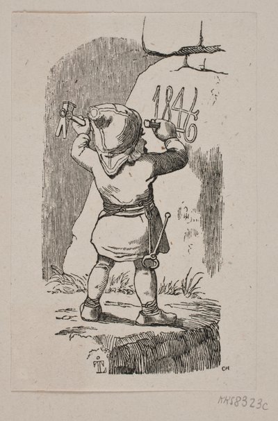 En troll hugger in årtalet 1846 i en sten av H. C. Henneberg