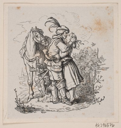 En ryttare kysser en ung flicka av H. C. Henneberg