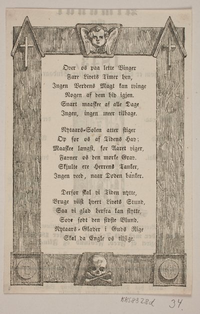 Inramning med ängelhuvud, kors och skalle av H. C. Henneberg