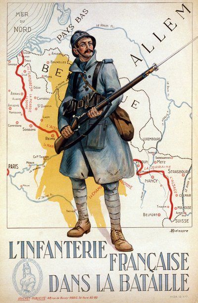 Franskt infanteri i strid (den röda linjen representerar Hindenburglinjen) - ill. av H. Delaspre av H. Delaspre