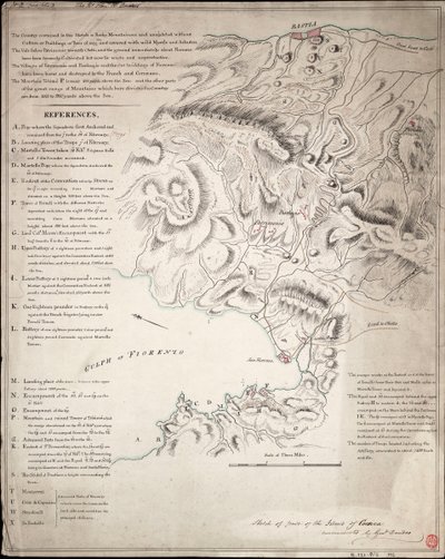 Skiss av en del av ön Korsika av H. Dundas