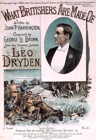 Framsidan av omslaget till "What Britishers Are Made Of", skrivet av John P. Harrington och komponerat av George le Brunn (färg litho) av H. G. Banks