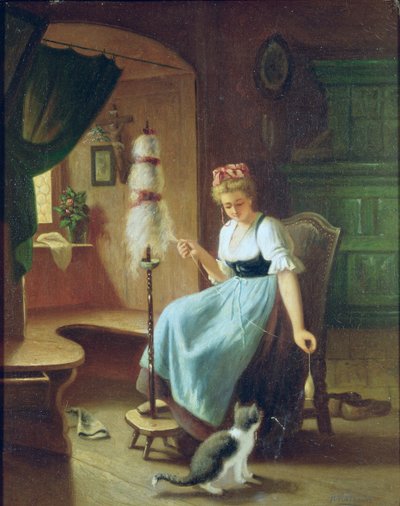 Flicka vid ett snurrande hjul av H Harcourt