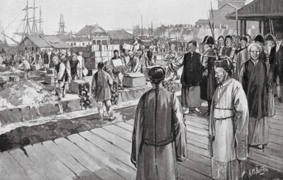 Polischef Lin förstör tusentals kistor med opium (litografi) av H. M. (after) Burton
