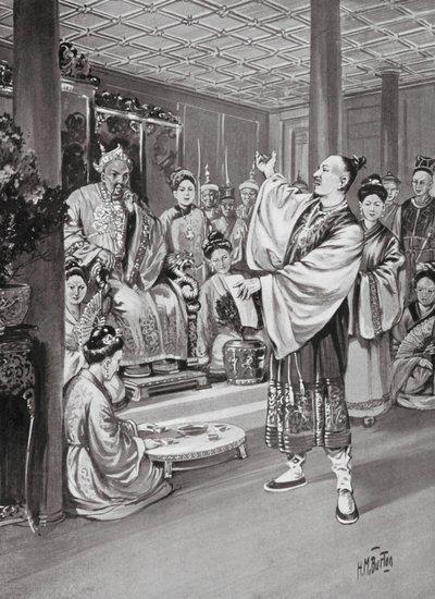 Li Po reciterar inför kejsaren (litografi) av H. M. (after) Burton
