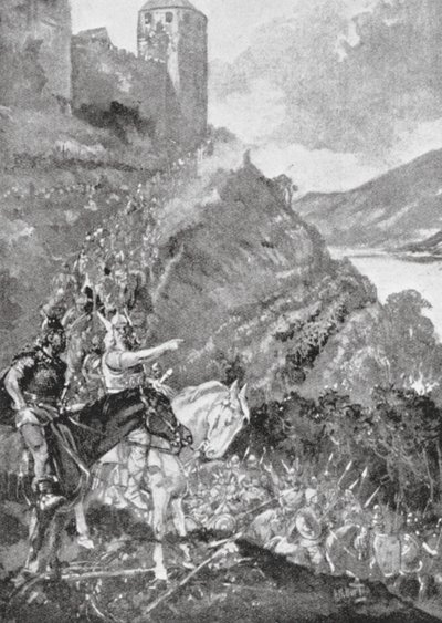 Teutoner och kelter förenas i strävan att driva romarna från Gallien (litografi) av H. M. (after) Burton