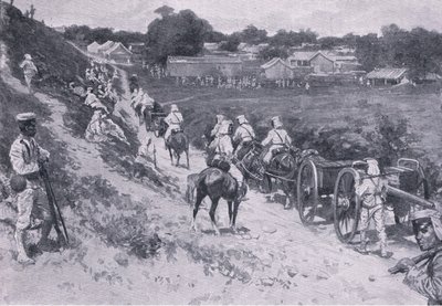 Amiral Seymours expedition: Japanska trupper på marsch (litho) av H. M. Koekkoch