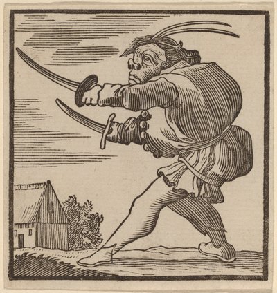 Puckelrygg med två svärd av H. Numan after Jacques Callot