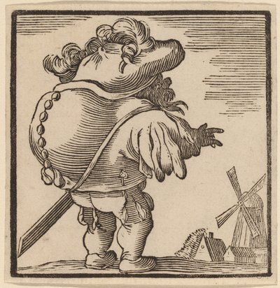 Hunchback stirrar på en väderkvarn av H. Numan after Jacques Callot