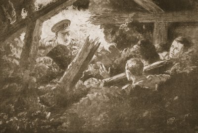 Sekundlöjtnant C.F.H. Calvert gräver fram och räddar två män från ett gruvgalleri som hade ramlat in av H. Ripperger