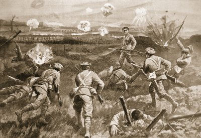 Sergeant H. Wells leder en pluton mot de tyska trådförvecklingarna efter att hans officer hade dödats av H. Ripperger
