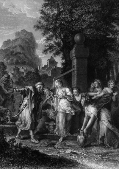 Eliezers och Rebeccas möte vid brunnen, 1800-talet. av H. Robinson