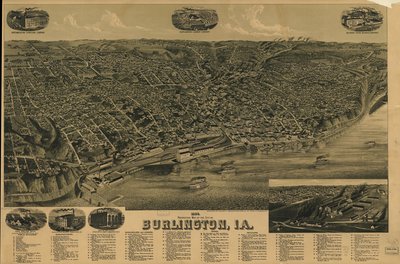 1889 års perspektivkarta över staden Burlington, Ia. LOC 75693230 av H. Wellge