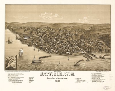 Fågelperspektiv över Bayfield, Wisconsin, countysäte i Bayfield County 1886. LOC 75696703 av H. Wellge