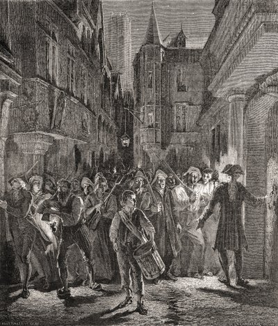 Paris bevakad av folket, graverad av Pannemaker-Ligny (gravyr) av H. de la (after) Charlerie