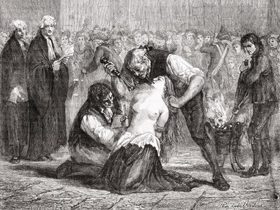 Torturen af ​​Madame de la Motte, graveret af Meyer-Heine, fra 
