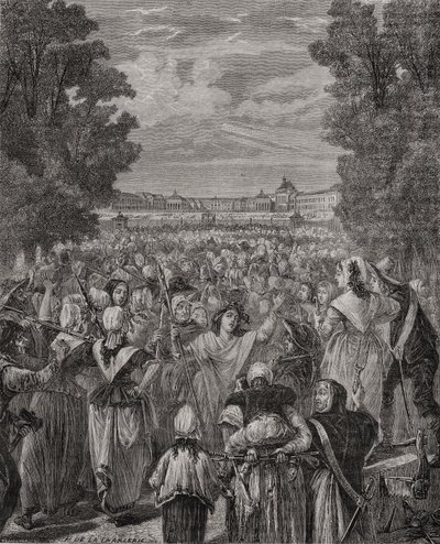 Kvinnornas marsch mot Versailles, 5-6 oktober 1789, graverad av Pannemaker-Ligny, från 