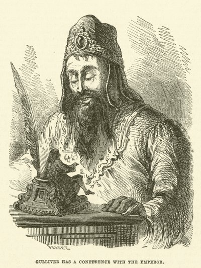 Gulliver har en konferens med kejsaren (gravyr) av after Hablot Knight Browne