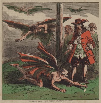 Flygloppet, Peter Wilkins som delar ut priset (färg litho) av after Hablot Knight Browne