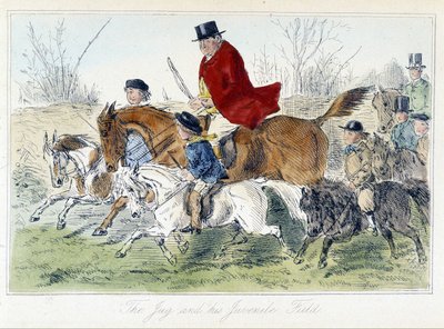 Jaktscen, engelsk karikatyr om rävjakt hämtar från "" äventyr av Thomas Scott eller Hawbuck Grange", illustration av H.K. Browne och W.T. Maud. av Hablot Knight Browne