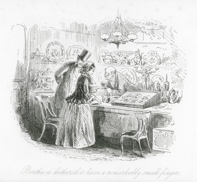 Straßen von London: Bertha wird für einen bemerkenswert kleinen Finger erklärt von Hablot Knight (1815-92) Browne