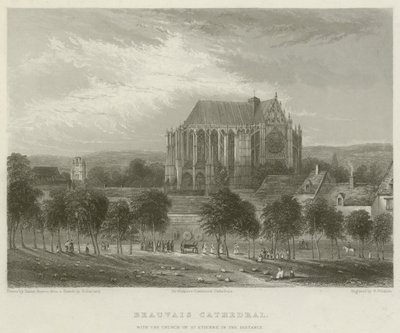 Beauvais katedral, med kyrkan St Etienne i fjärran av Hablot Knight Browne