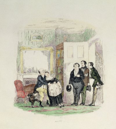 Mr Pickwick hittas av sina vänner med Mrs Bardell i famnen, illustration från 
