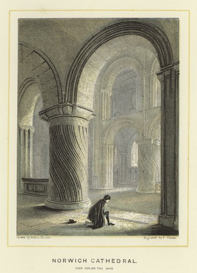 Norwich Cathedral, utsikt över långhuset av Hablot Knight Browne
