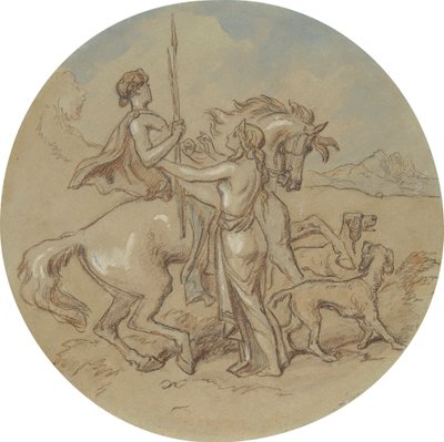En av arton mönster för en serie plattor som illustrerar Venus och Adonis av Hablot Knight Browne