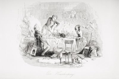 Vår hushållning, illustration från "David Copperfield" av Charles Dickens (1812-70), första gången publicerad 1850. av Hablot Knight Browne