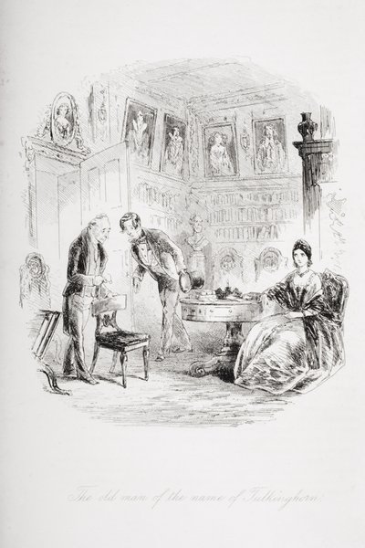 Den gamle mannen med namnet Tulkinghorn, illustration från "Bleak House" av Charles Dickens (1812-70), publicerad 1853. av Hablot Knight Browne