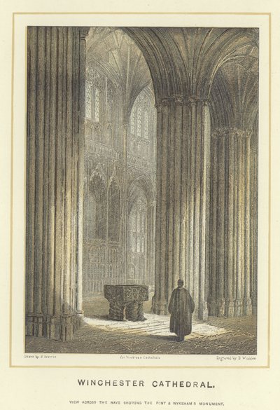 Winchesterkatedralen, vy över skeppet som visar framsidan och Wykehams monument. av Hablot Knight Browne