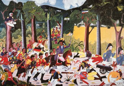 Haitierna under Jean Jacques Dessalines besegrar Napoleons trupper (olja på duk) av Haitian School
