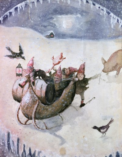 Julscen (akvarell på papper) av Halfdan Egedius