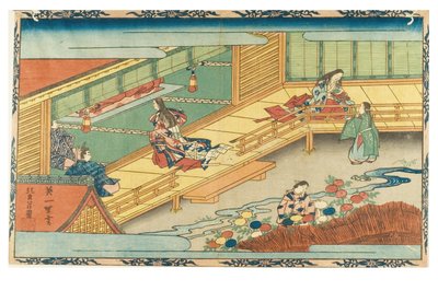 En hovscen, ca 1830-1839 (träsnitt på papper) av Hanabusa Itcho